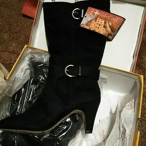 Dark navy heeled boots wide calf